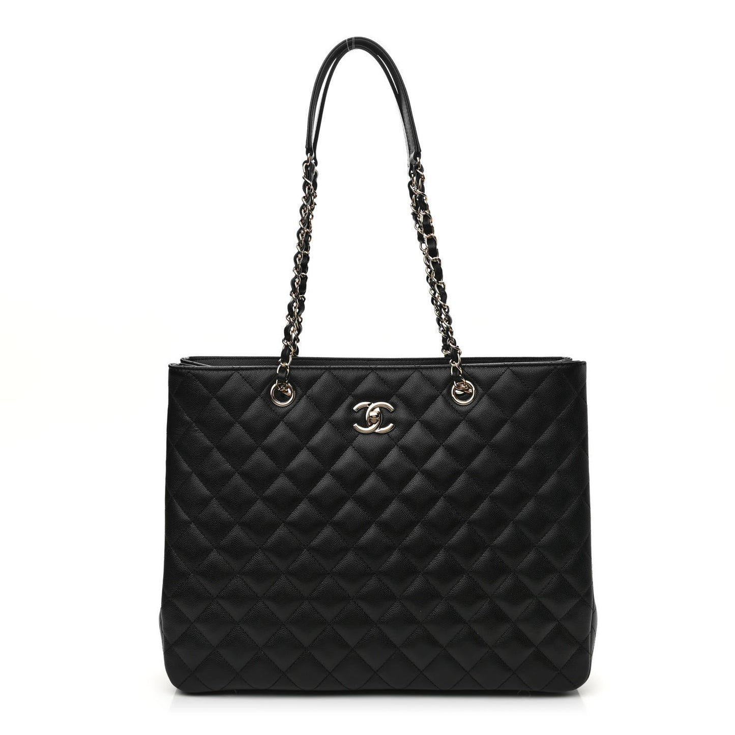 Caviar Quilted Large Shopping Tote Black