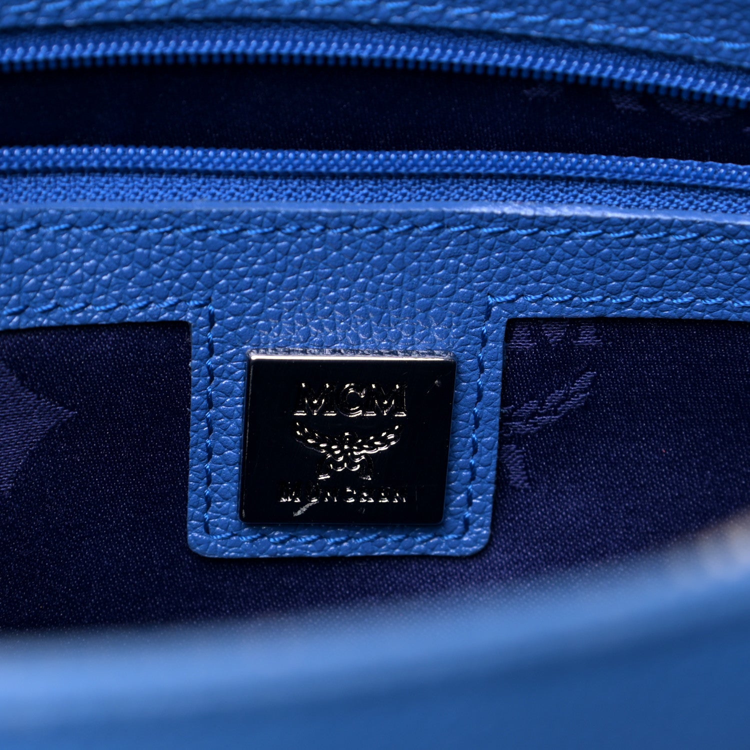 MCM Grained Calfskin Mini Tote Blue 5 of 6