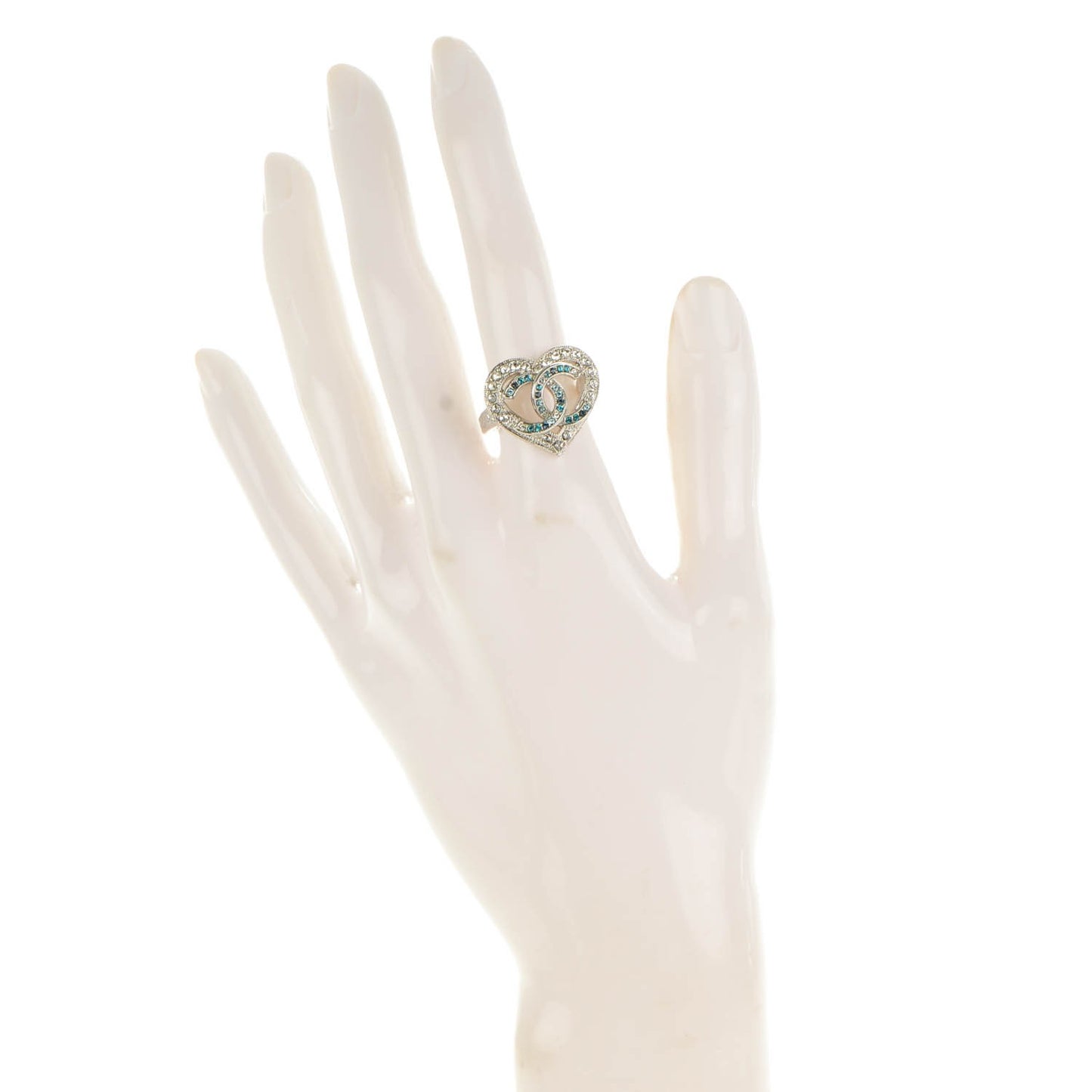 Crystal CC Heart Ring 52 6.5 Silver Blue