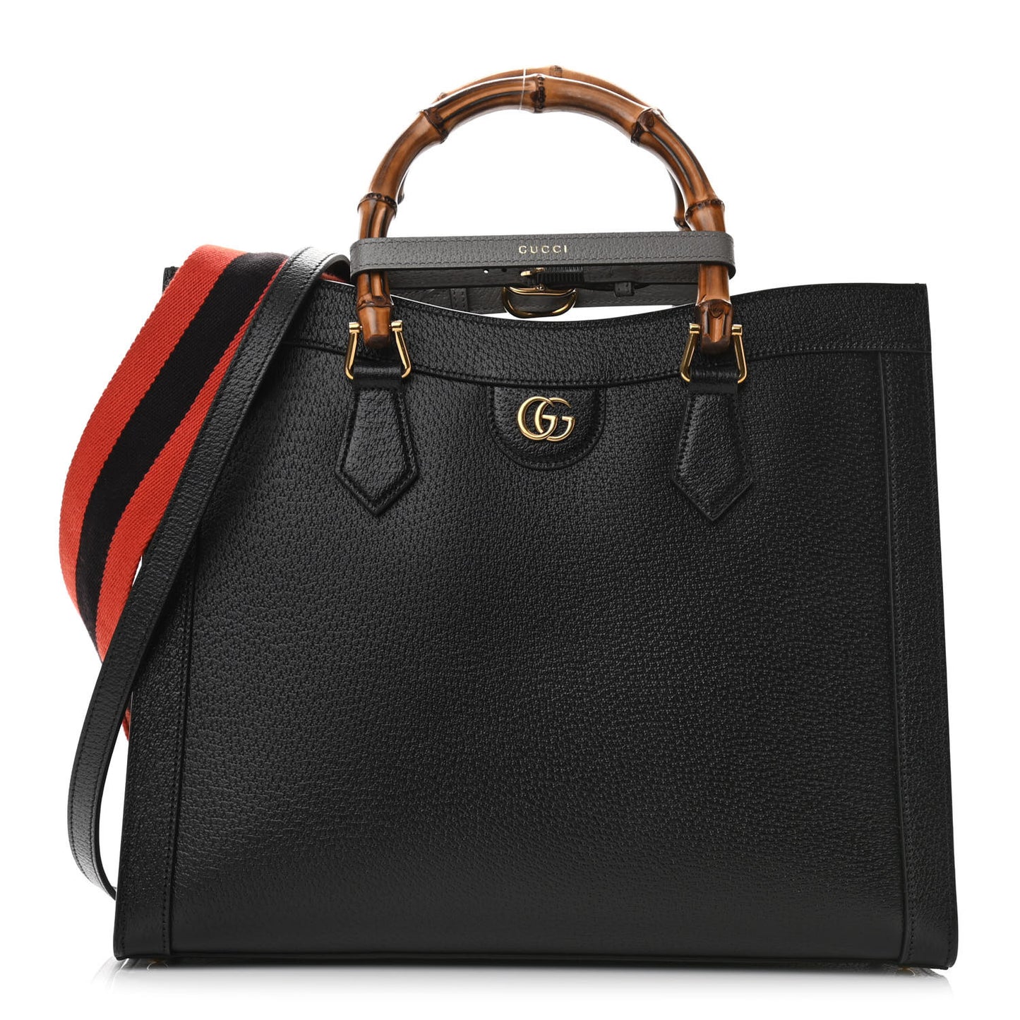 Textured Dollar Calfskin Web Medium Diana Tote Bag Black Dusty Grey