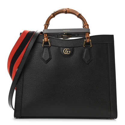 Gucci Textured Dollar Calfskin Web Medium Diana Tote Bag Black Dusty Grey 1 of 10