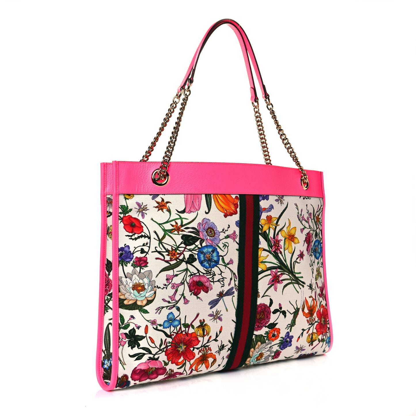 Canvas Flora Large Rajah Chain Tote White Multicolor Fuxia Fluo