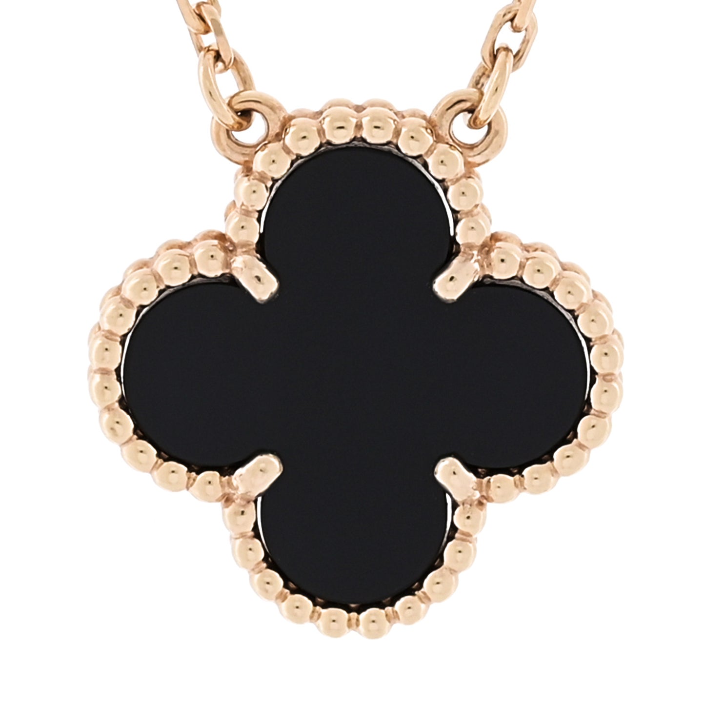 18K Yellow Gold Black Onyx Vintage Alhambra Pendant Necklace
