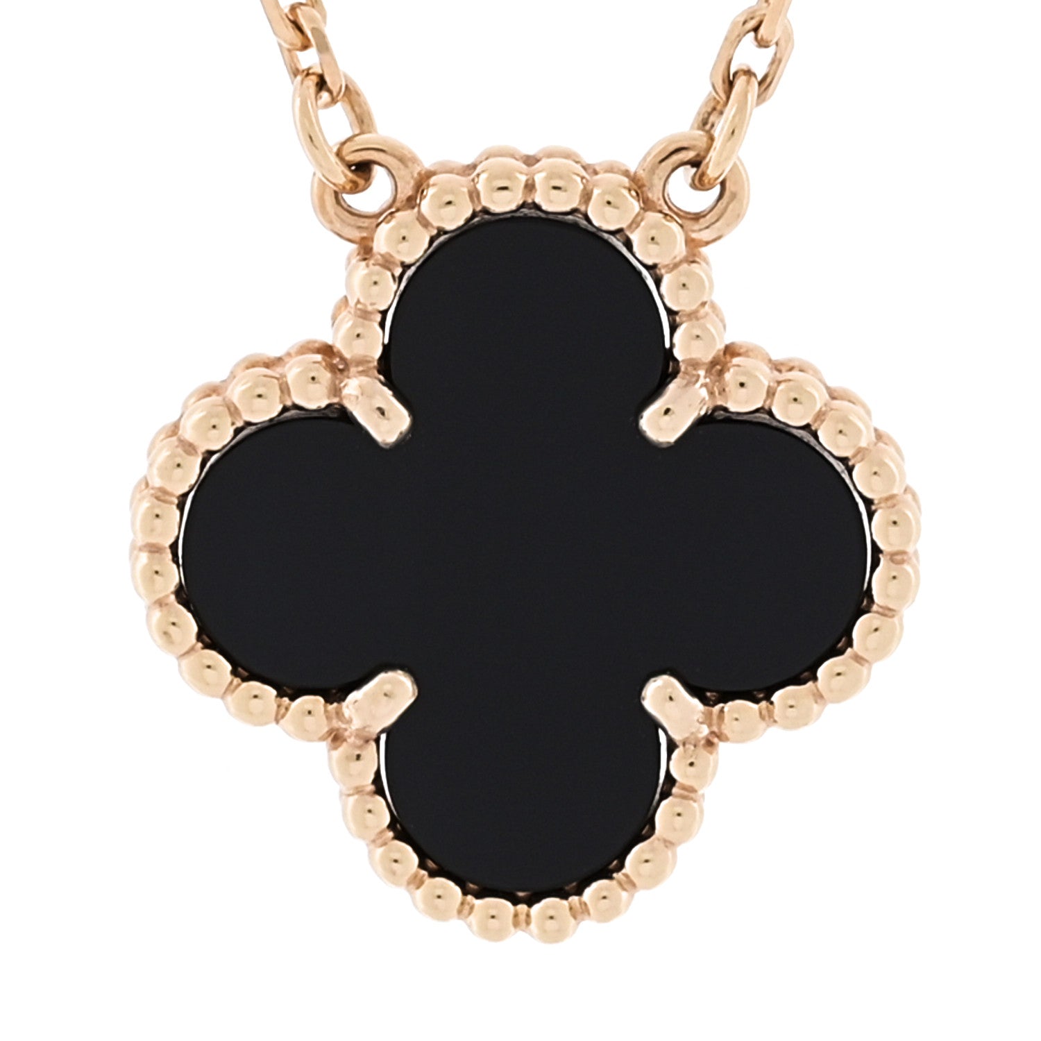 Van Cleef & Arpels 18K Yellow Gold Black Onyx Vintage Alhambra Pendant Necklace 4 of 7