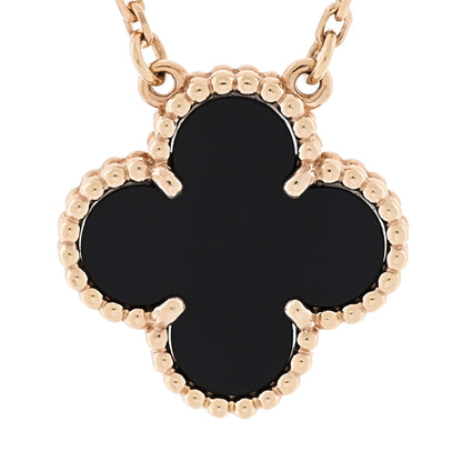 Van Cleef & Arpels 18K Yellow Gold Black Onyx Vintage Alhambra Pendant Necklace 4 of 7
