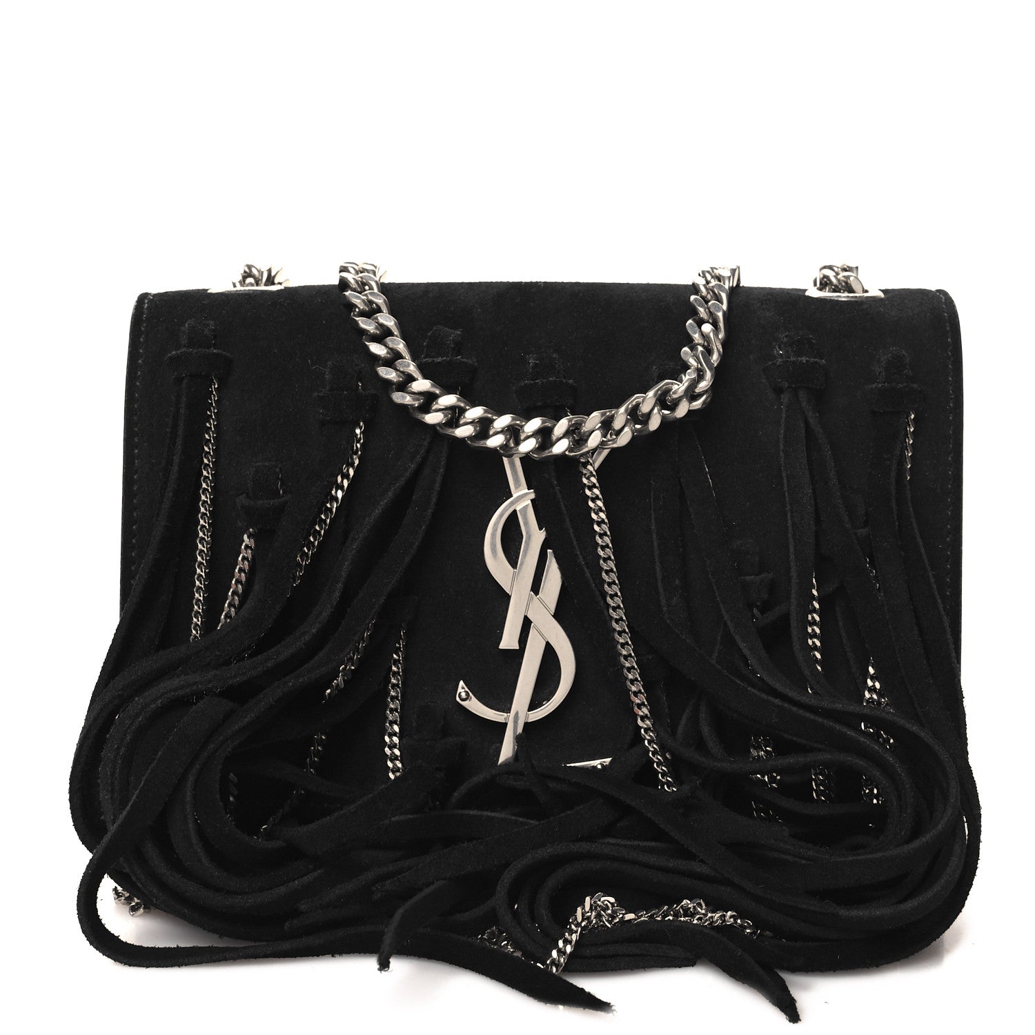 Saint Laurent Suede Fringe Chain Small Monogram Satchel Black 1 of 10