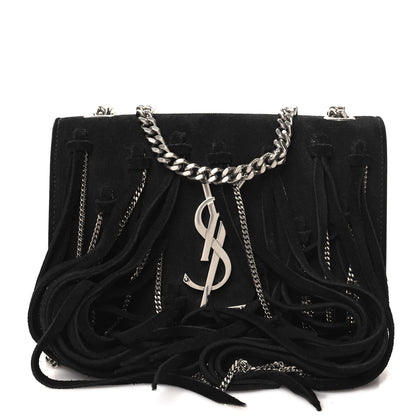 Saint Laurent Suede Fringe Chain Small Monogram Satchel Black 1 of 10