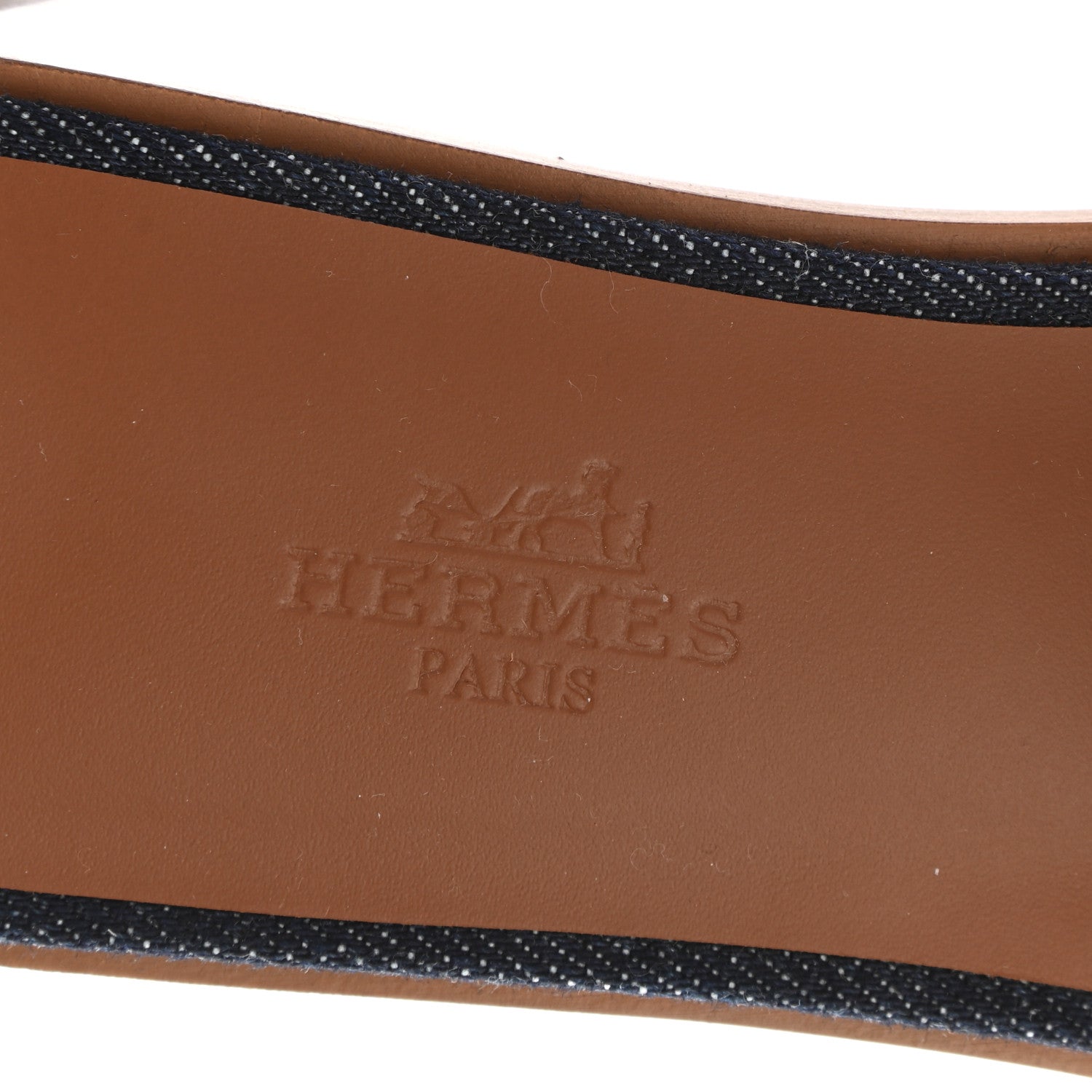 Hermes Calfskin Denim Oran Sandals 36.5 Bleu Brut Gold 7 of 9