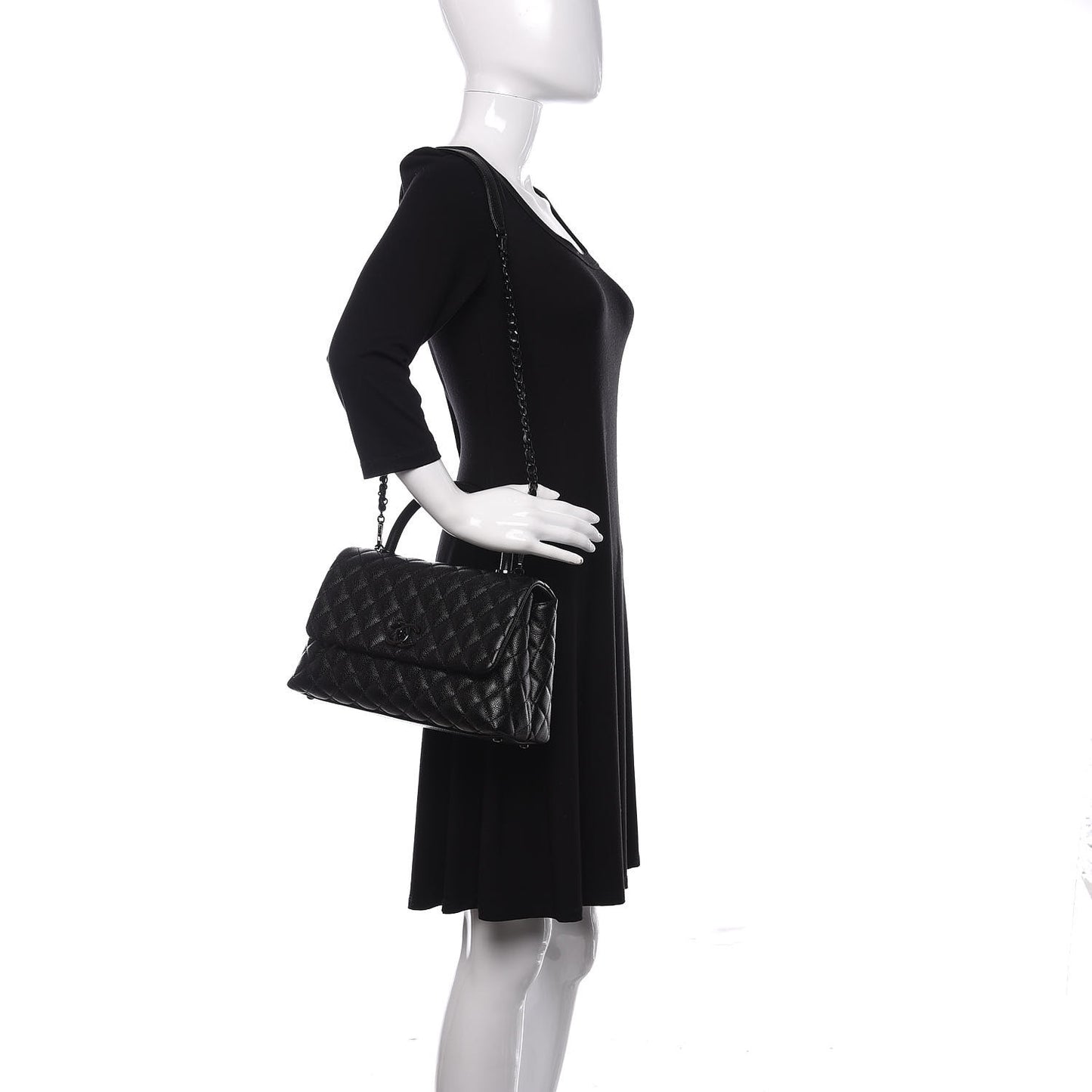 Caviar Quilted Small Coco Handle Flap So Black