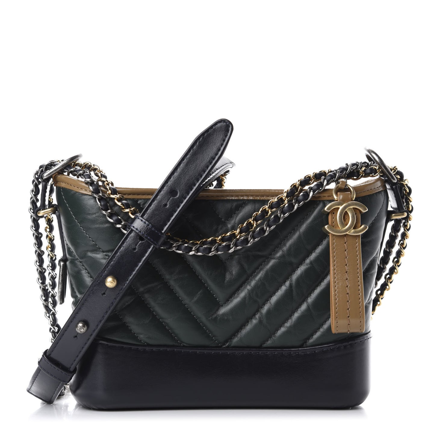 Aged Calfskin Chevron Quilted Small Gabrielle Hobo Green Black