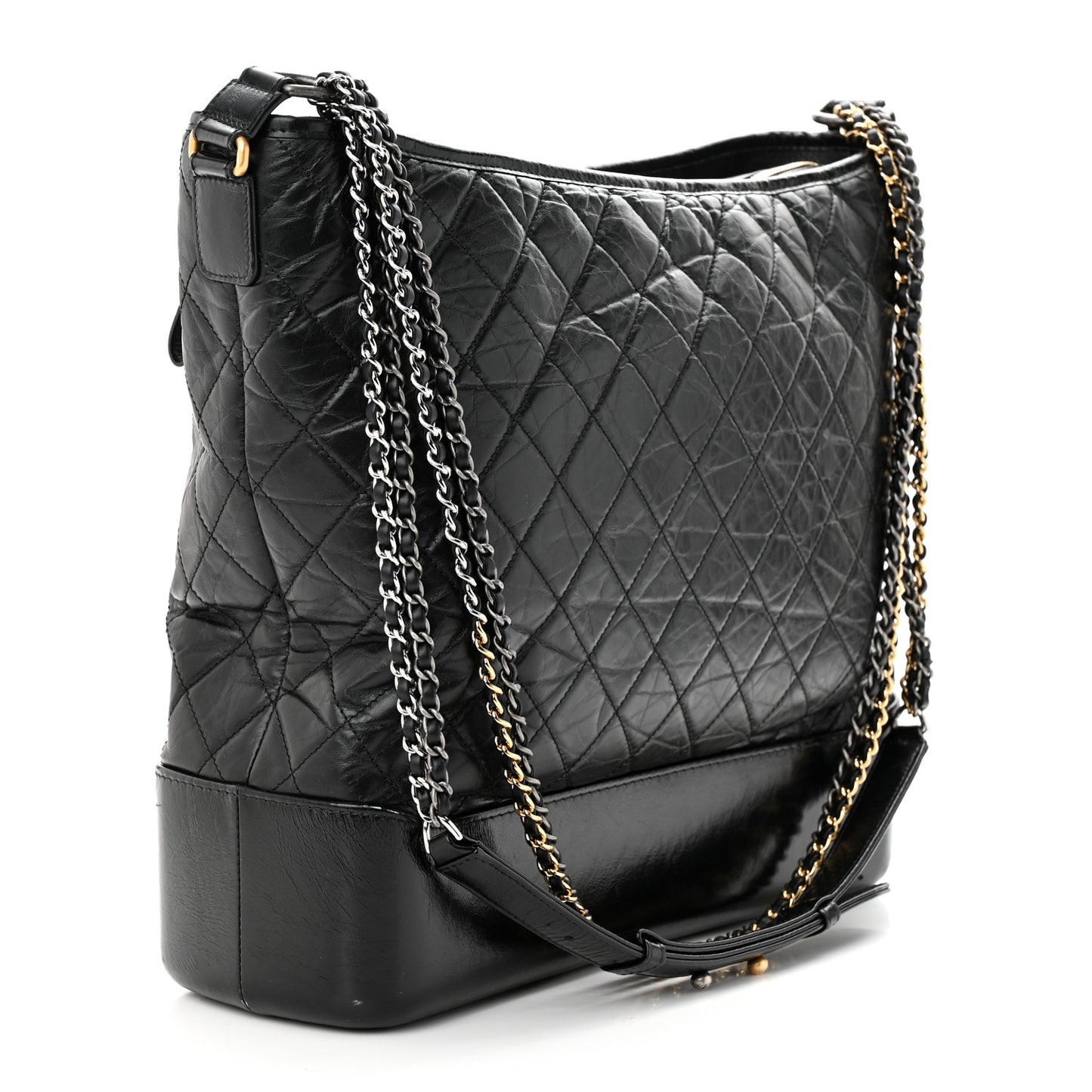 Aged Calfskin Quilted Maxi Gabrielle Hobo Black