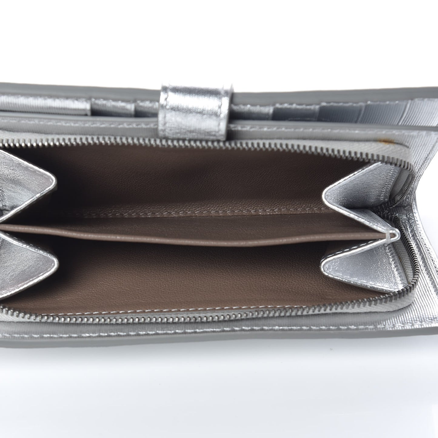 Metallic Grosgrain Intrecciato Continental Wallet Silver