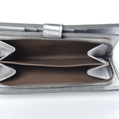 Bottega Veneta Metallic Grosgrain Intrecciato Continental Wallet Silver 9 of 12