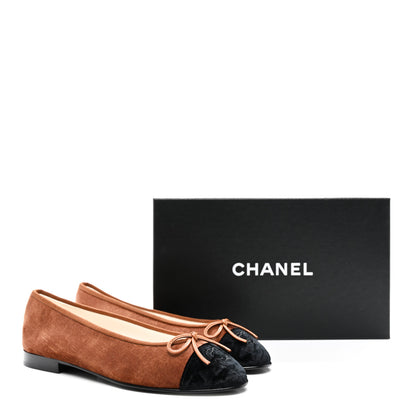 Chanel Velvet Cap Toe CC Ballerina Flats 38.5 Brown Black 9 of 9