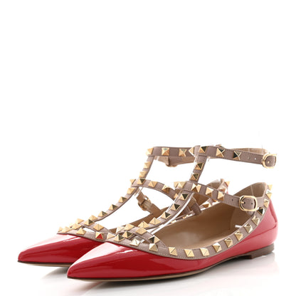 Valentino Garavani Patent Nappa Rockstud Cage Ballerina Flats 37 Red Poudre 3 of 8