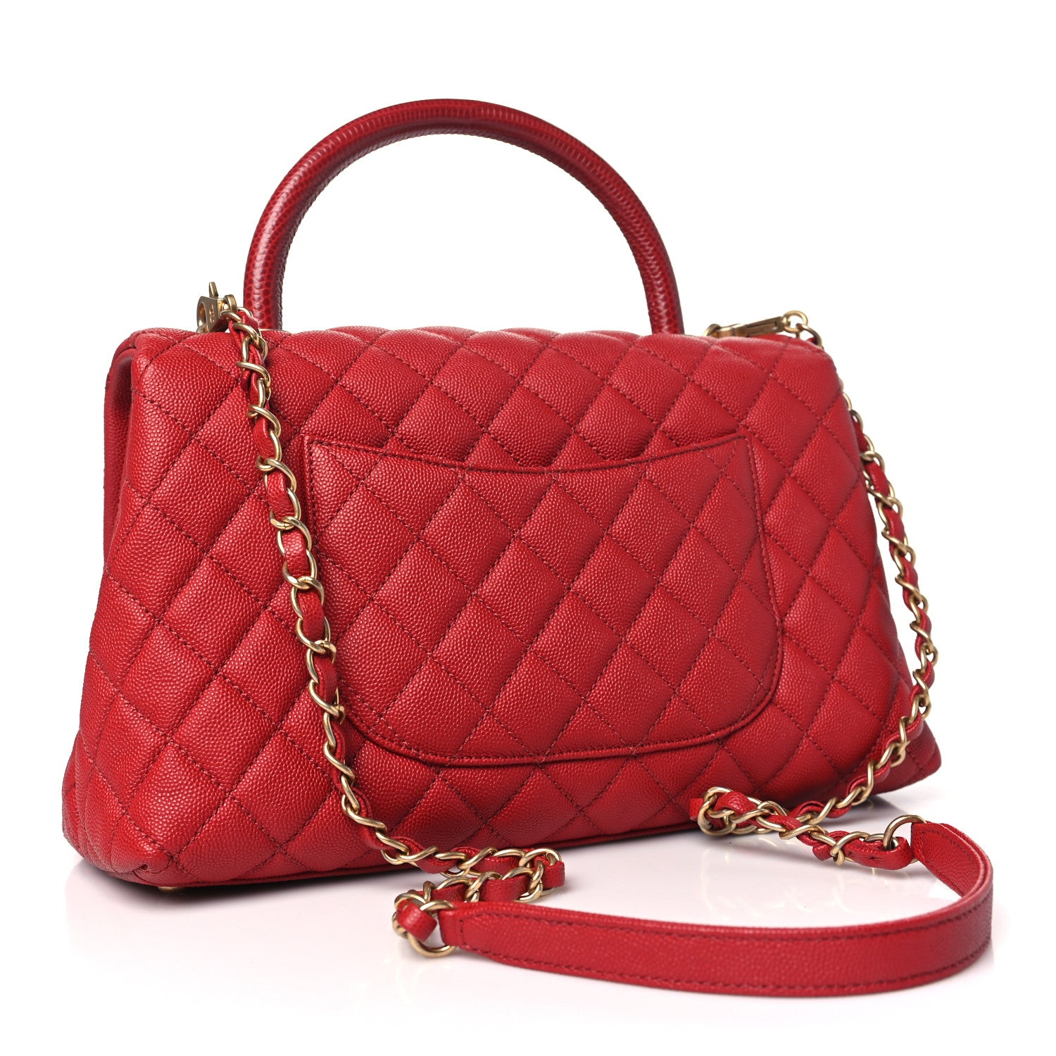 Chanel Caviar Quilted Small Coco Handle Flap Red 3 of 10
