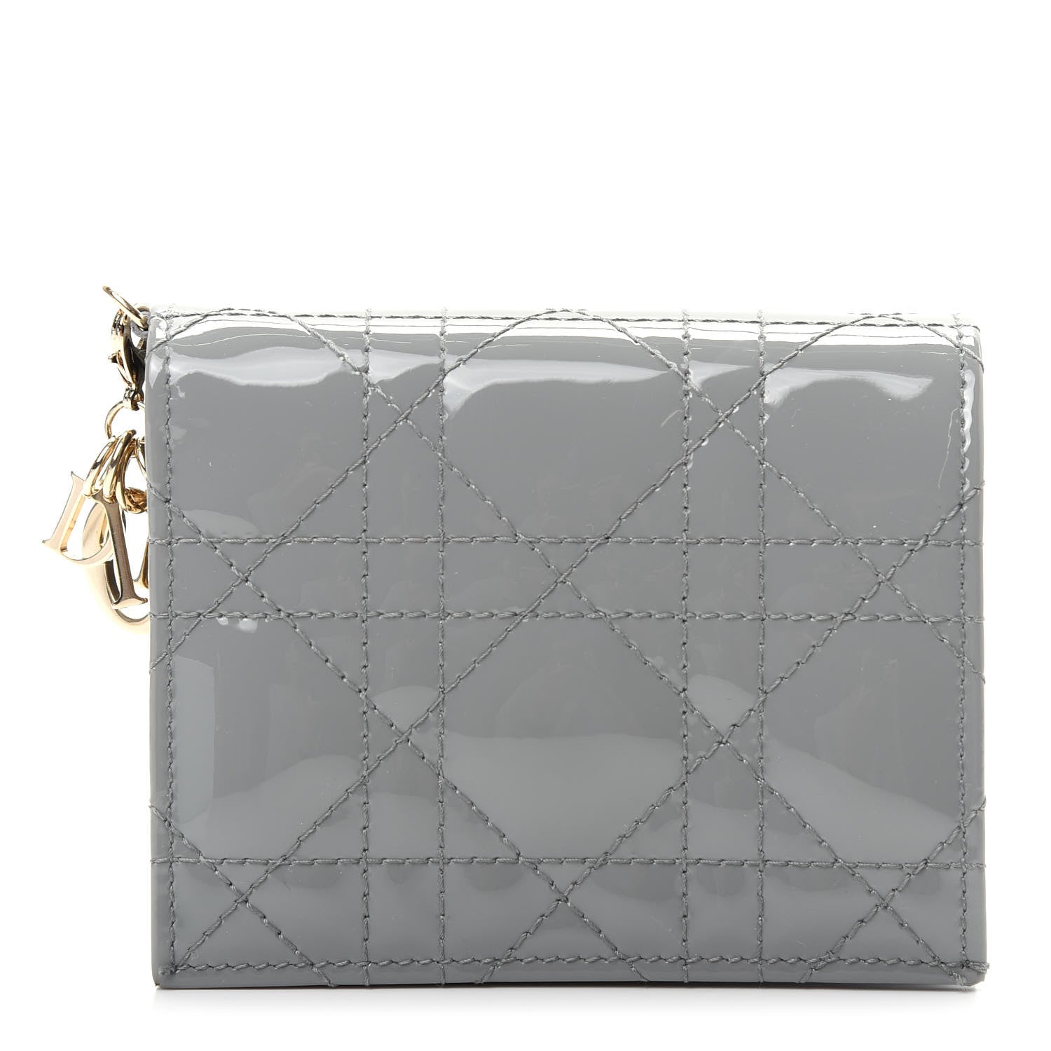 Christian Dior Patent Cannage Mini Lady Dior Wallet Gray Stone 1 of 8