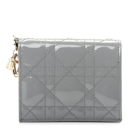 Christian Dior Patent Cannage Mini Lady Dior Wallet Gray Stone 1 of 8