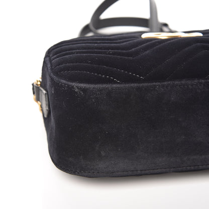 Gucci Velvet Matelasse Small GG Marmont Chain Shoulder Bag Black 12 of 21