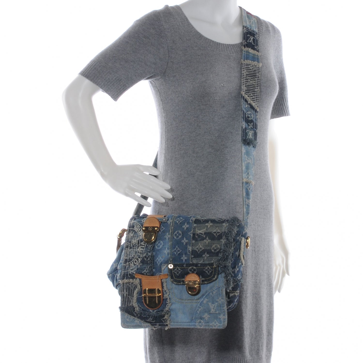 Louis Vuitton Denim Patchwork Posty Messenger Bag Blue 2 of 7