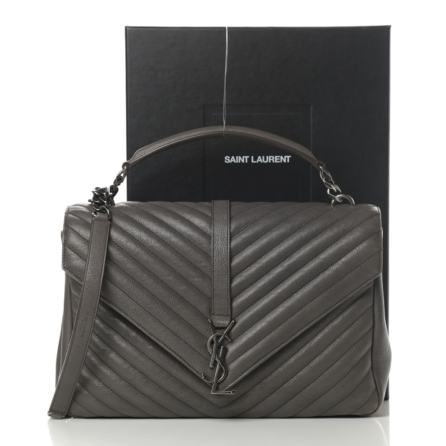 Saint Laurent Calfskin Matelasse Chevron Monogram Large College Satchel Light Coal 18 of 18