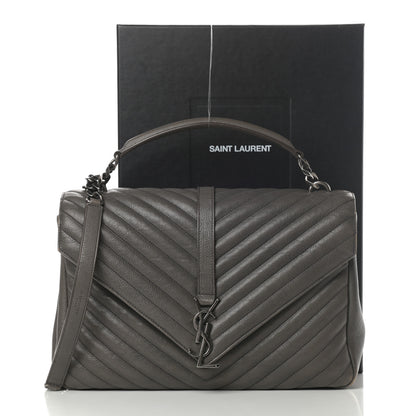 Saint Laurent Calfskin Matelasse Chevron Monogram Large College Satchel Light Coal 18 of 18
