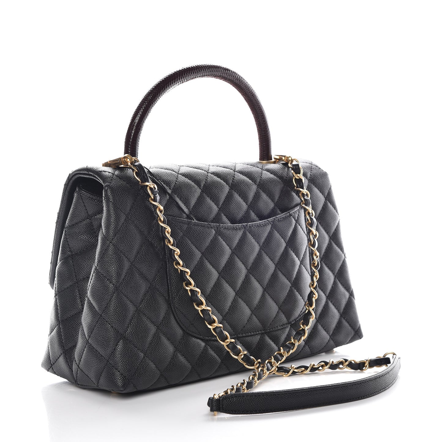 Caviar Lizard Embossed Quilted Small Coco Handle Flap Black