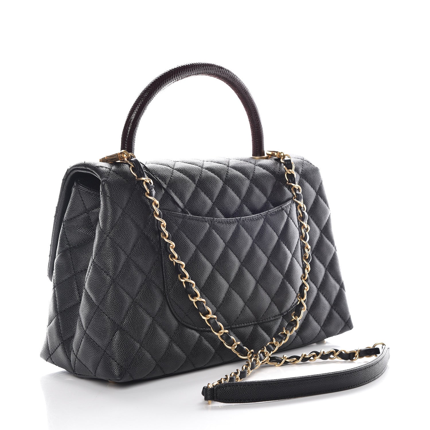 Chanel Caviar Lizard Embossed Quilted Small Coco Handle Flap Black 3 of 10