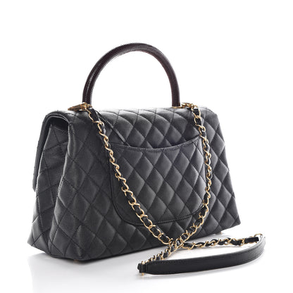 Chanel Caviar Lizard Embossed Quilted Small Coco Handle Flap Black 3 of 10