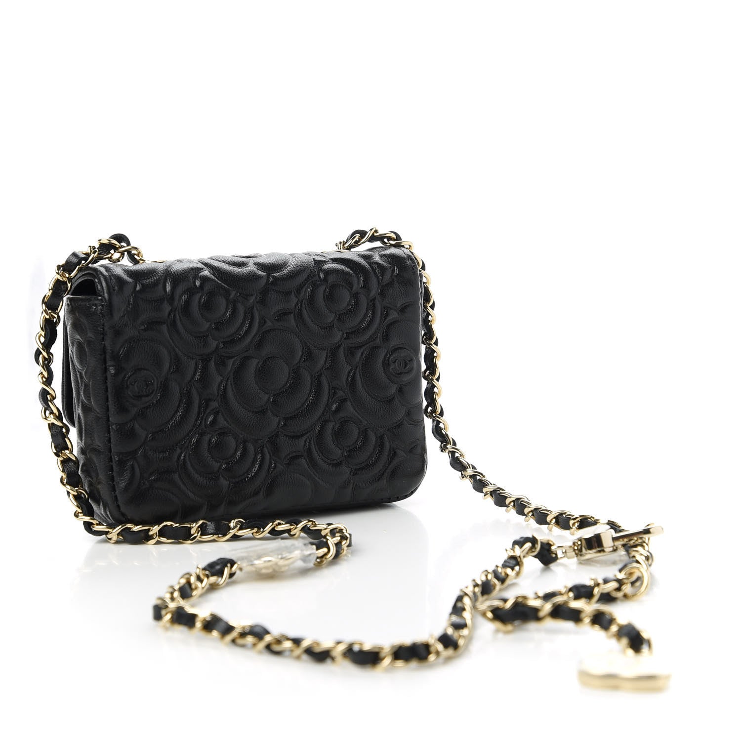 Chanel Caviar Camellia Embossed Chain Belt Bag Black 3 of 12