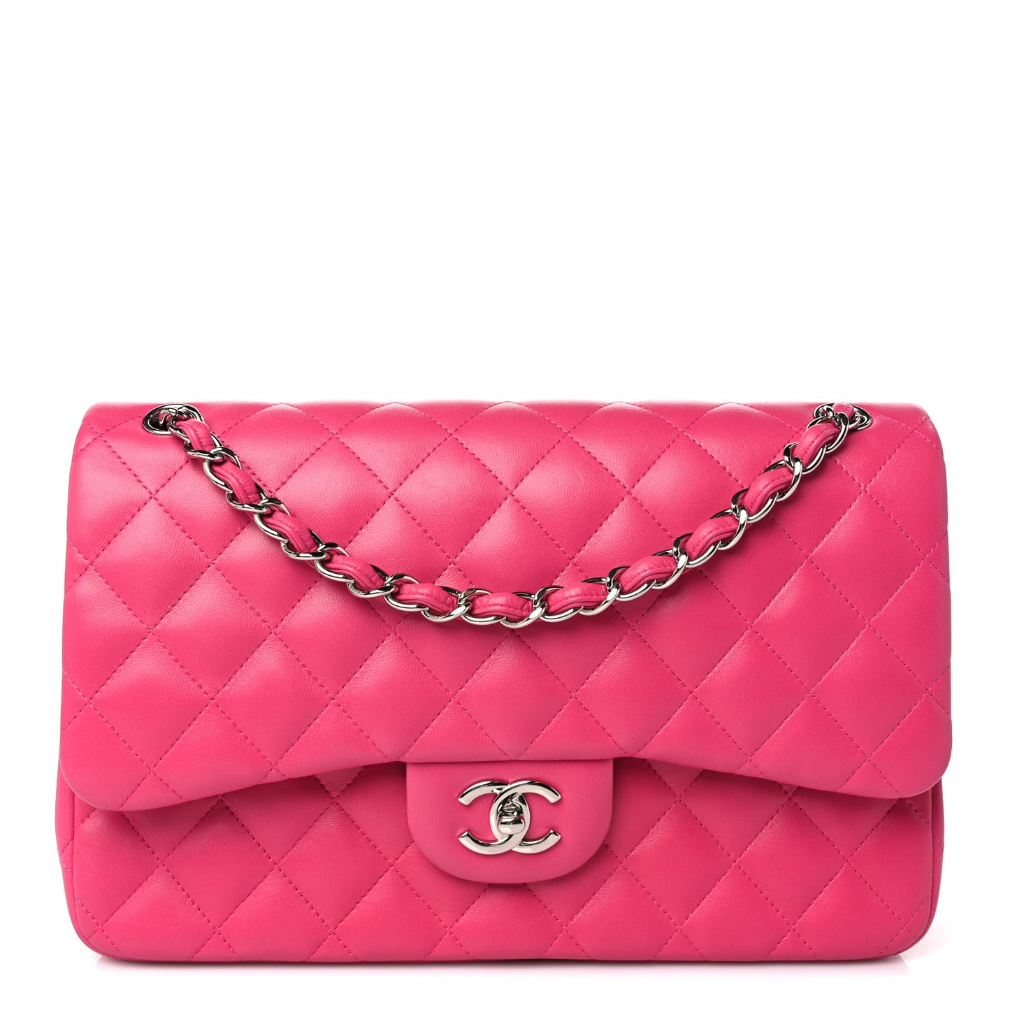 Lambskin Quilted Jumbo Double Flap Dark Pink