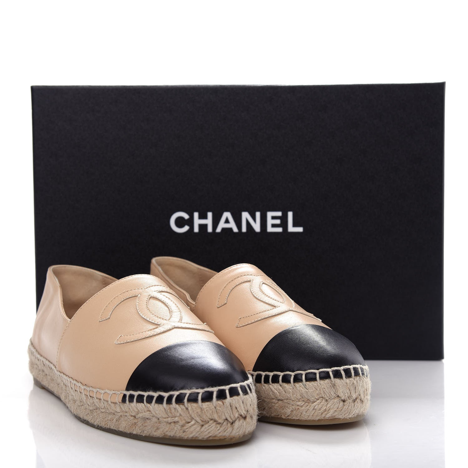 Chanel Lambskin CC Espadrilles 38 Beige Black 11 of 11