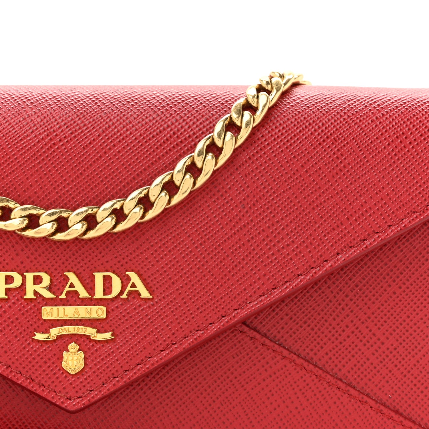 Prada Saffiano Metal Wallet With Chain Fuoco 7 of 12