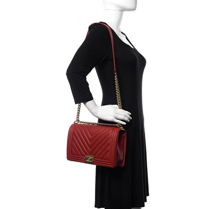 Chanel Calfskin Chevron Quilted New Medium Boy Flap Red 2 of 11