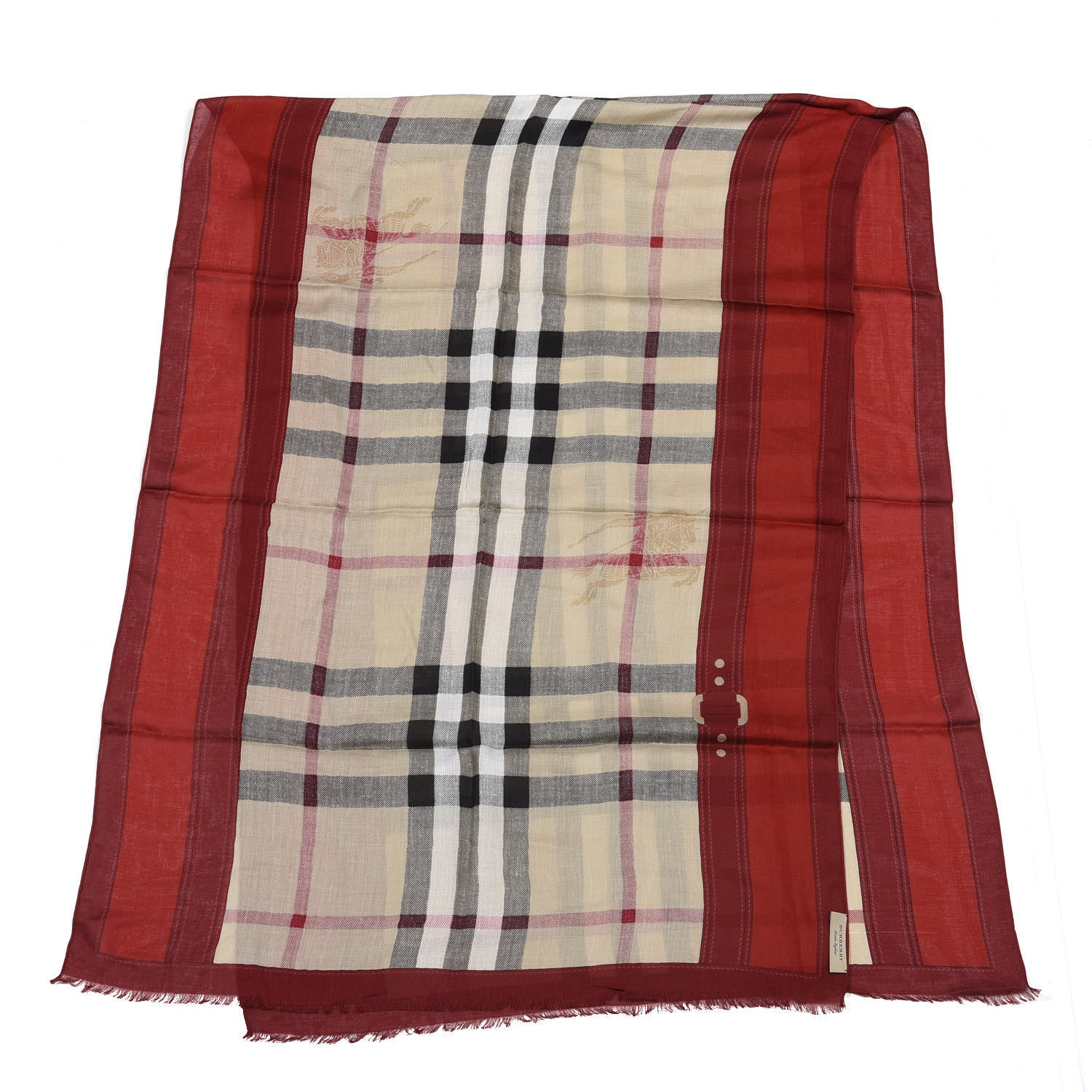 Burberry Modal Cashmere Haymarket Check Color Border Scarf Red 2 of 4