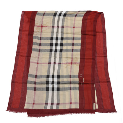 Burberry Modal Cashmere Haymarket Check Color Border Scarf Red 2 of 4
