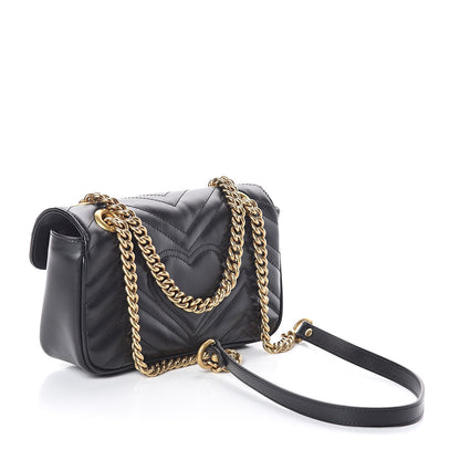Gucci Calfskin Matelasse Mini GG Marmont Shoulder Bag Black 3 of 9