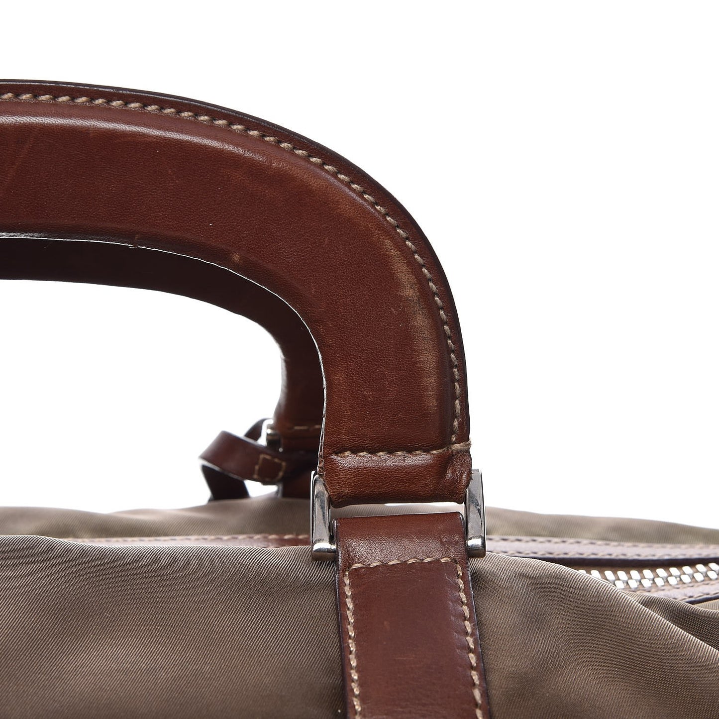 Tessuto Nylon Soft Calfskin Duffle Bag Brown