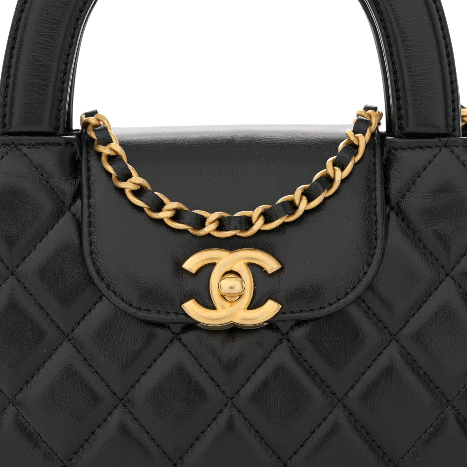 Chanel Shiny Aged Calfskin Quilted Nano Kelly Shopper Black 8 of 11