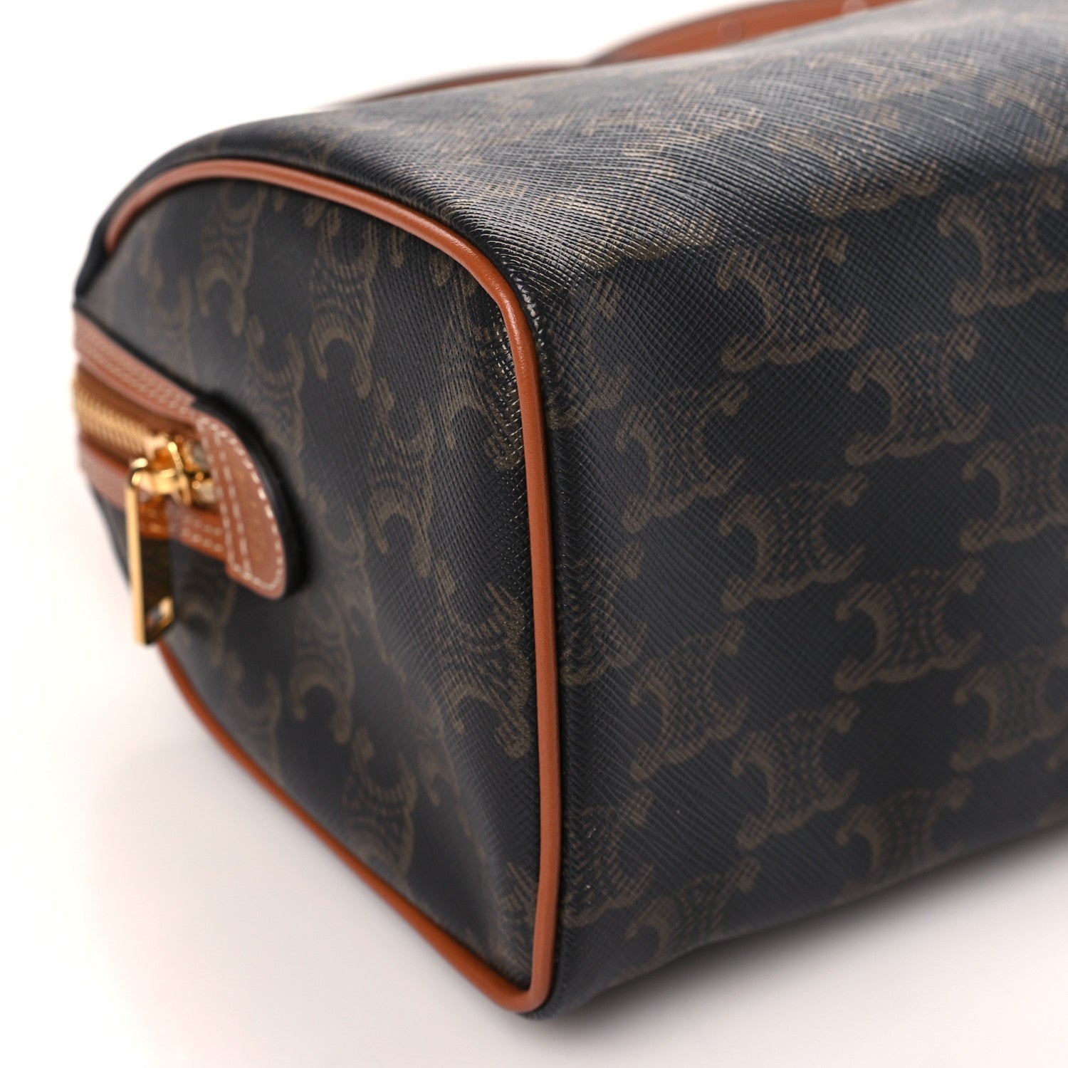 Celine Triomphe Canvas Calfskin Small Boston Bag Tan 7 of 8