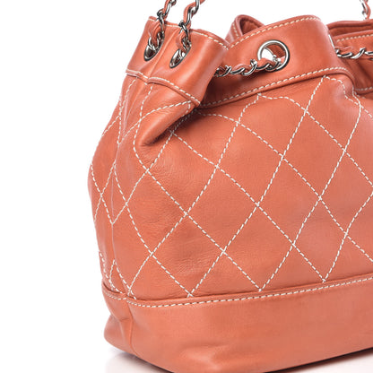 Chanel Lambskin Contrast Stitch Small Drawstring Tote Coral 16 of 17