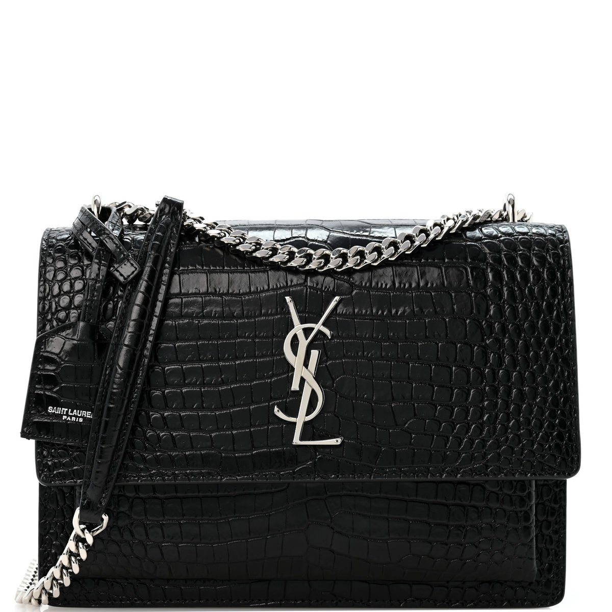 Saint Laurent Calfskin Crocodile Embossed Medium Monogram Sunset Black 1 of 13