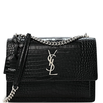 Saint Laurent Calfskin Crocodile Embossed Medium Monogram Sunset Black 1 of 13