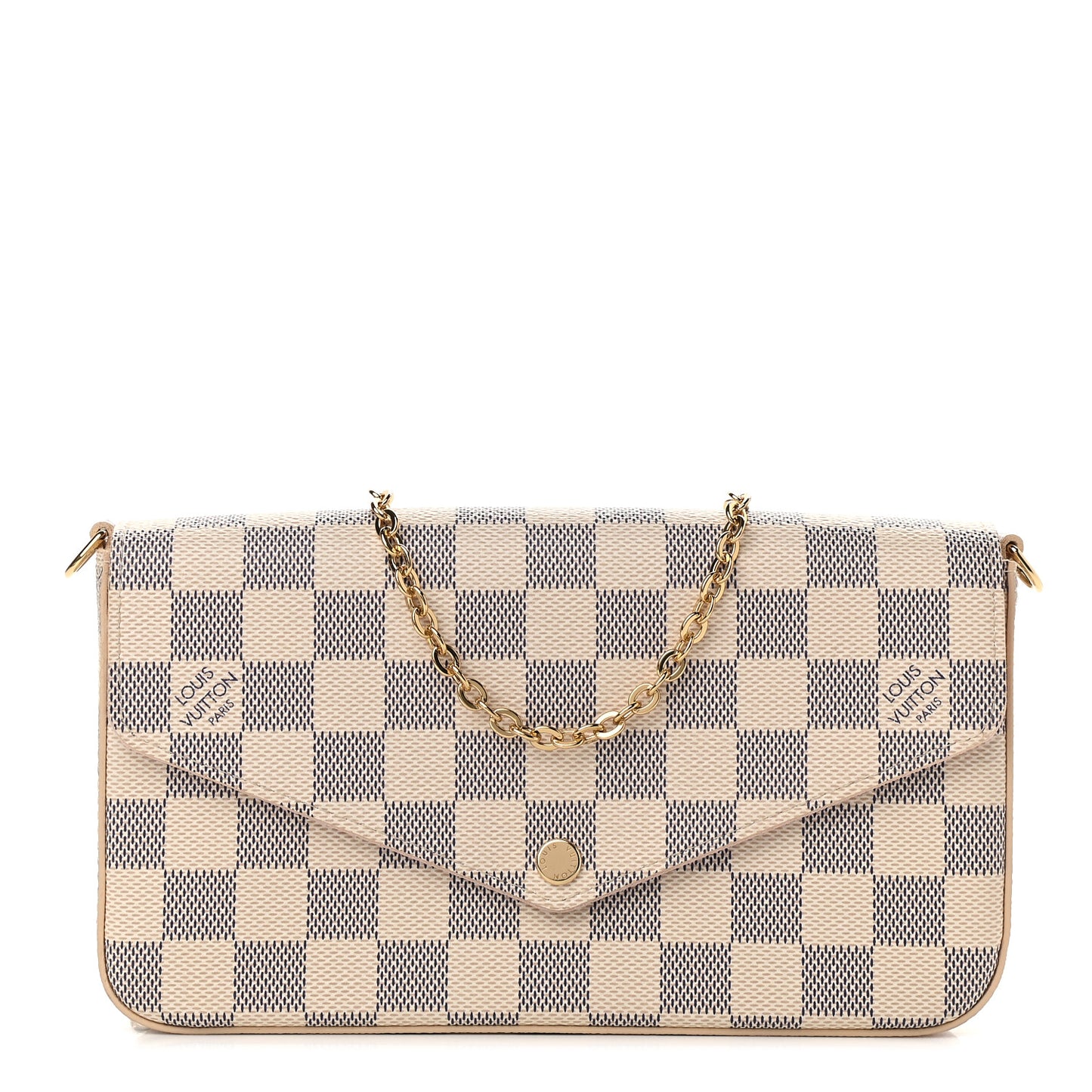 Damier Azur Pochette Felicie Chain Wallet Rose Ballerine