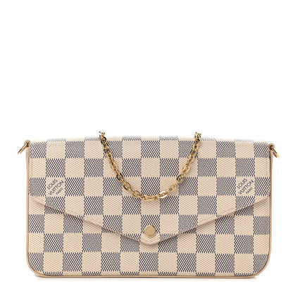 Louis Vuitton Damier Azur Pochette Felicie Chain Wallet Rose Ballerine 1 of 9