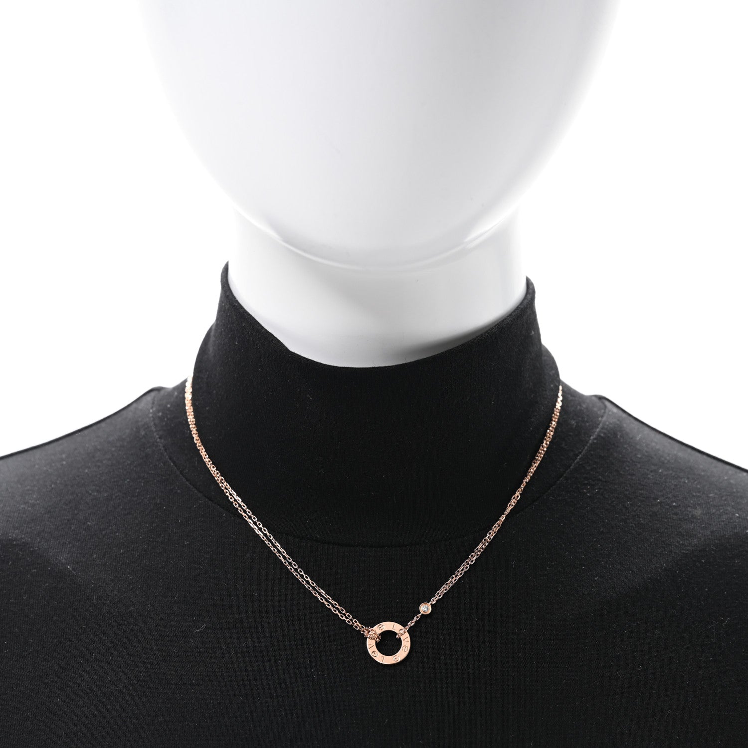 Cartier 18K Pink Gold 2 Diamond LOVE Necklace 2 of 5