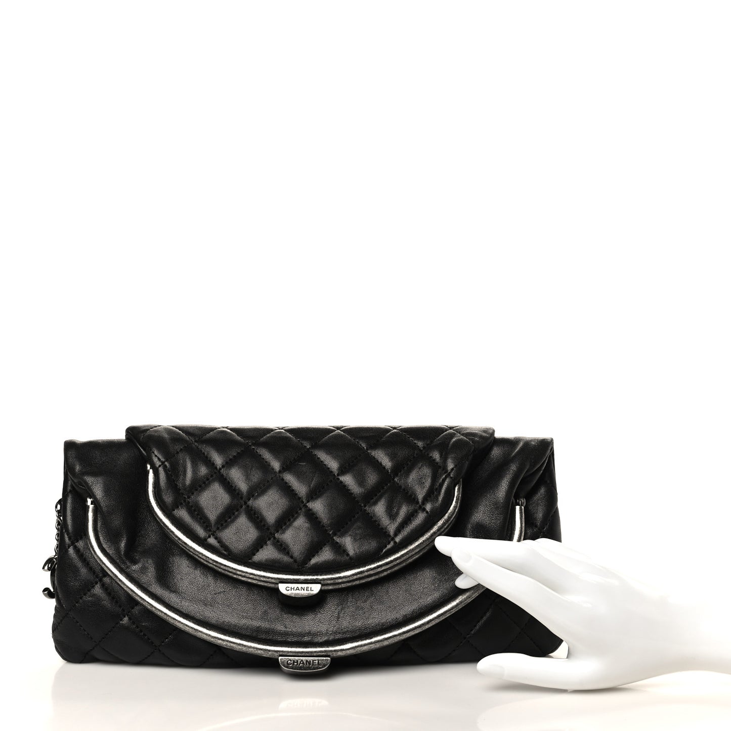 Lambskin Quilted Frame Clasp Flap Clutch Black