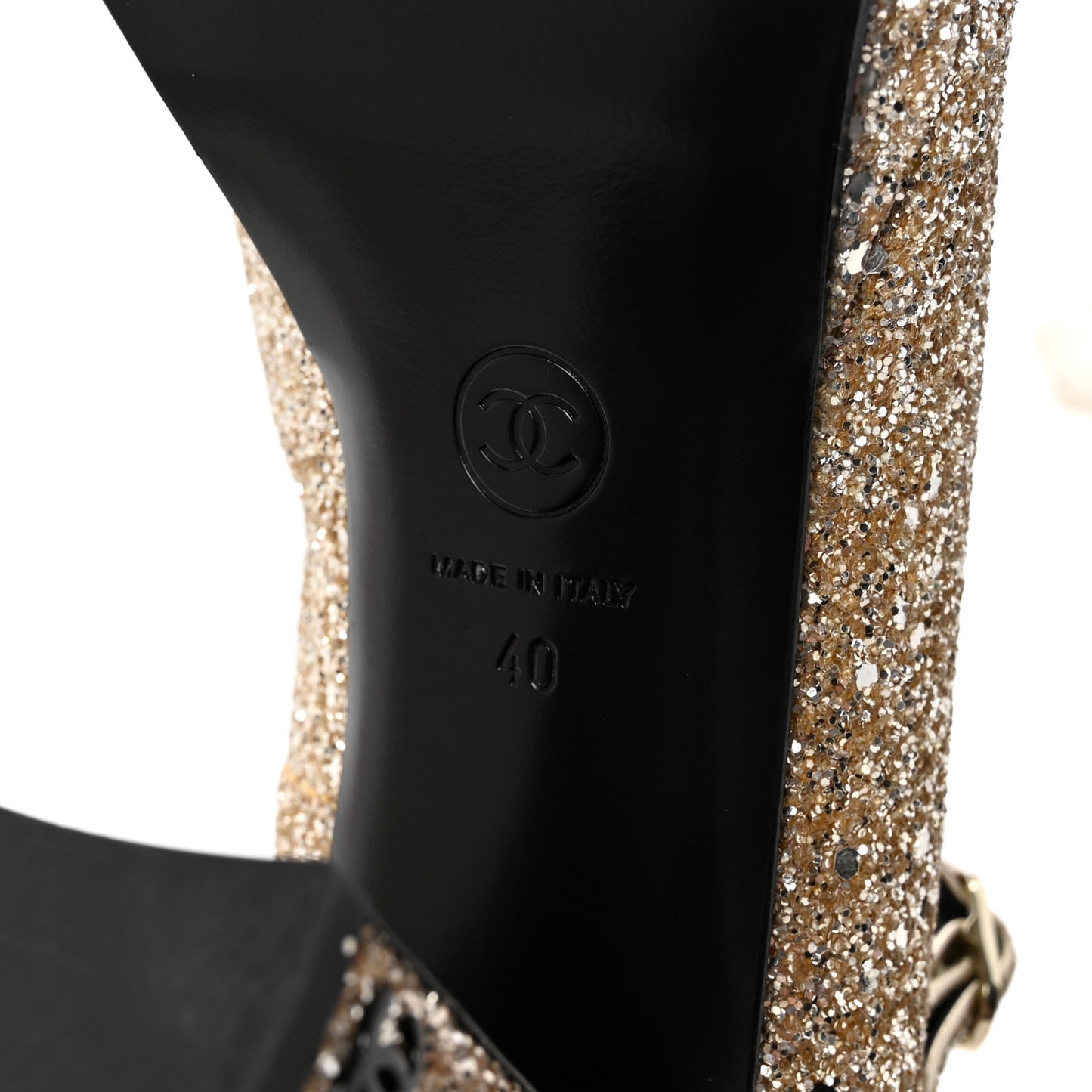 Glitter Lambskin Cap Toe CC Mary Jane Pumps 40 Light Gold Black