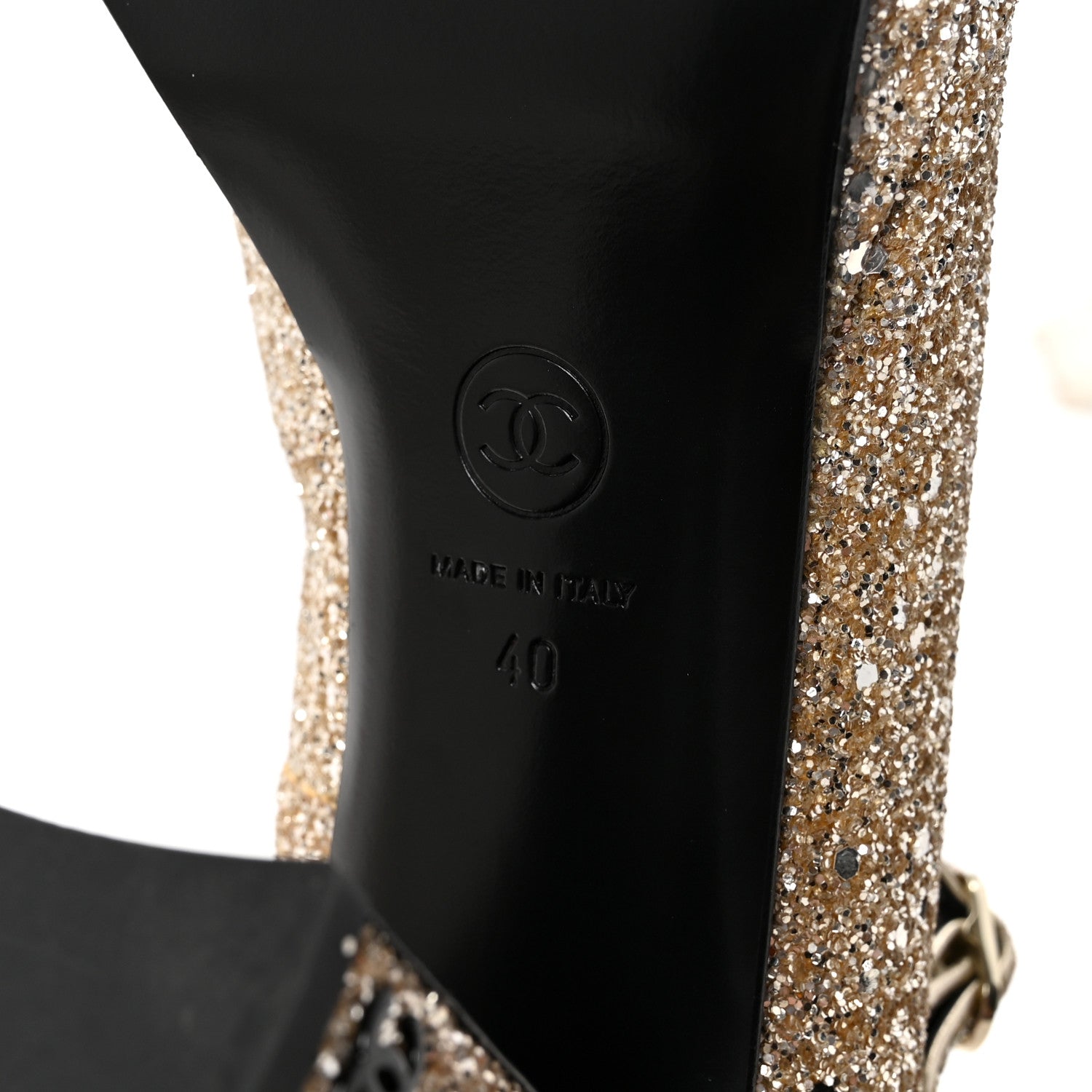 Chanel Glitter Lambskin Cap Toe CC Mary Jane Pumps 40 Light Gold Black 7 of 9