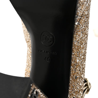 Chanel Glitter Lambskin Cap Toe CC Mary Jane Pumps 40 Light Gold Black 7 of 9